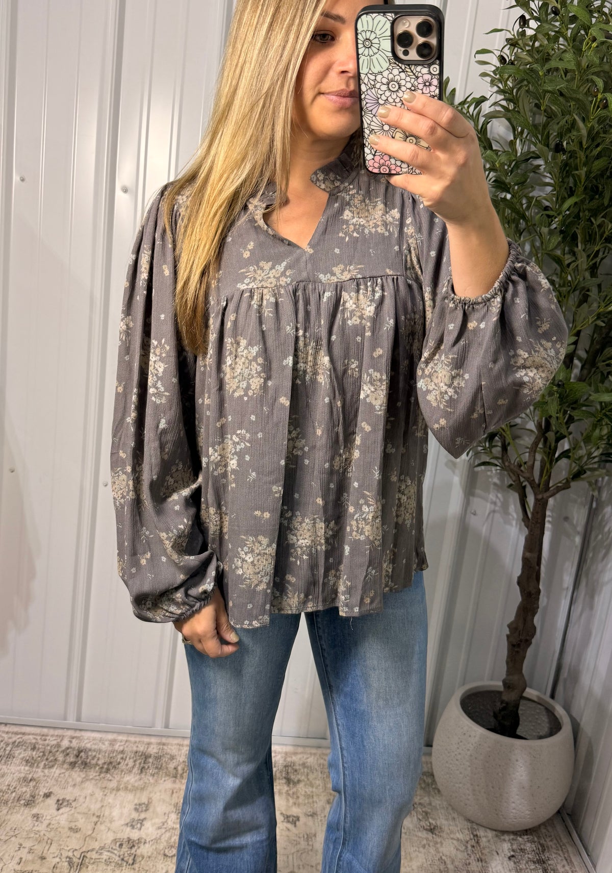 Floral Notch Neck Woven Blouse