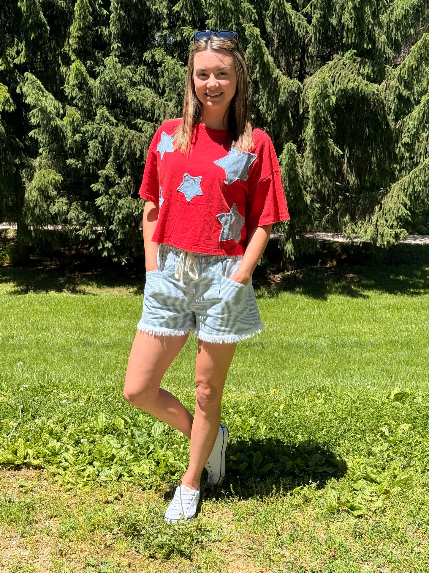 Raw Edge Star Patch Top: RED