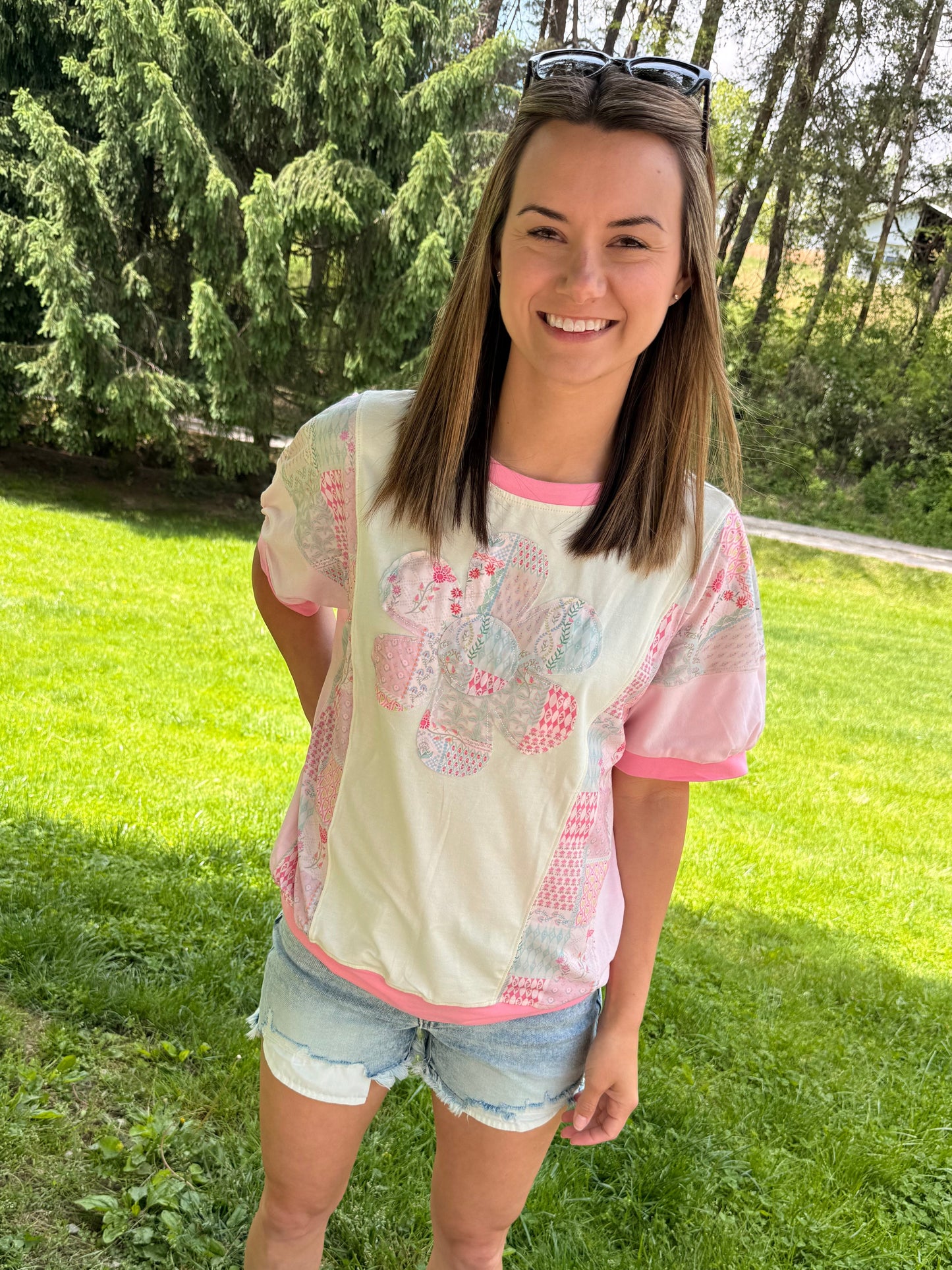 Floral Patchwork Flower Relaxed Top