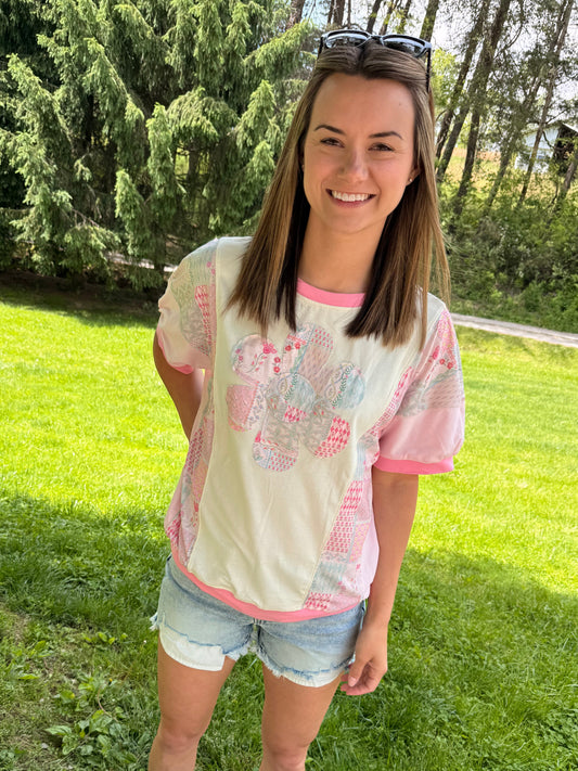 Floral Patchwork Flower Relaxed Top