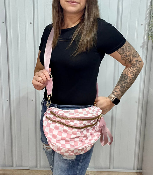 Checkered Crossbody Messenger Bag