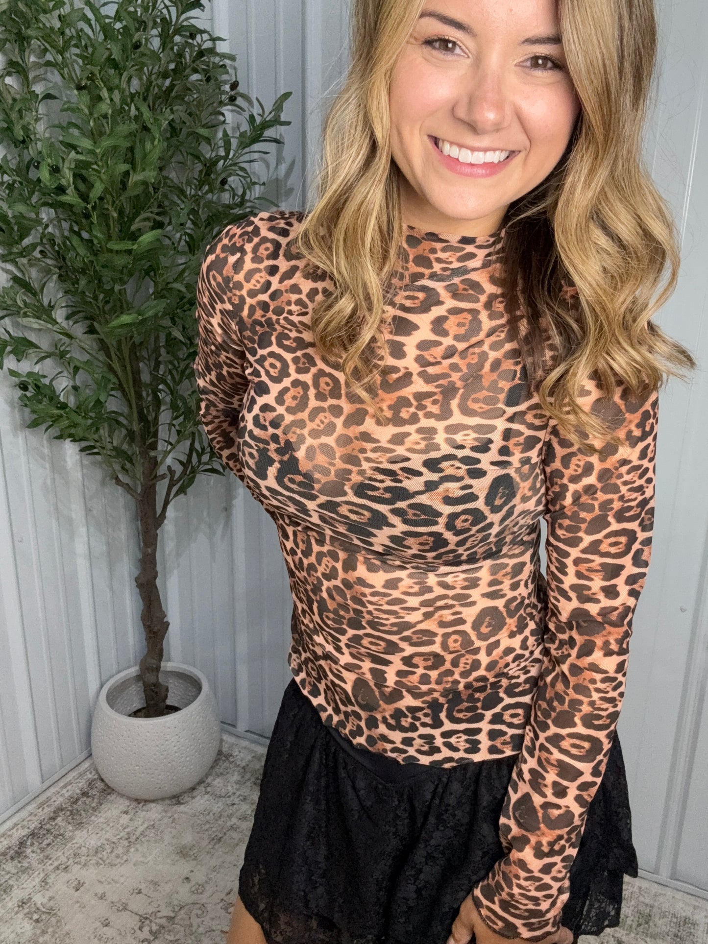 Leopard Print Mesh Top
