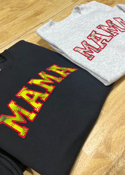 Embroidered Softball MAMA - Sweatshirt or Tshirt