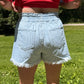 Stripe Raw Edge Drawstring Denim Shorts