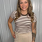 Striped Ribbed Crop Tee - Taupe