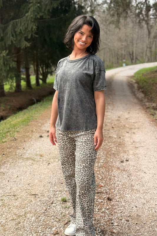 Ash Black Acid Wash Round Neck Tee