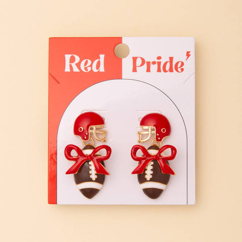 Enamel Football and Helmet Post Dangle Earrings : Red White