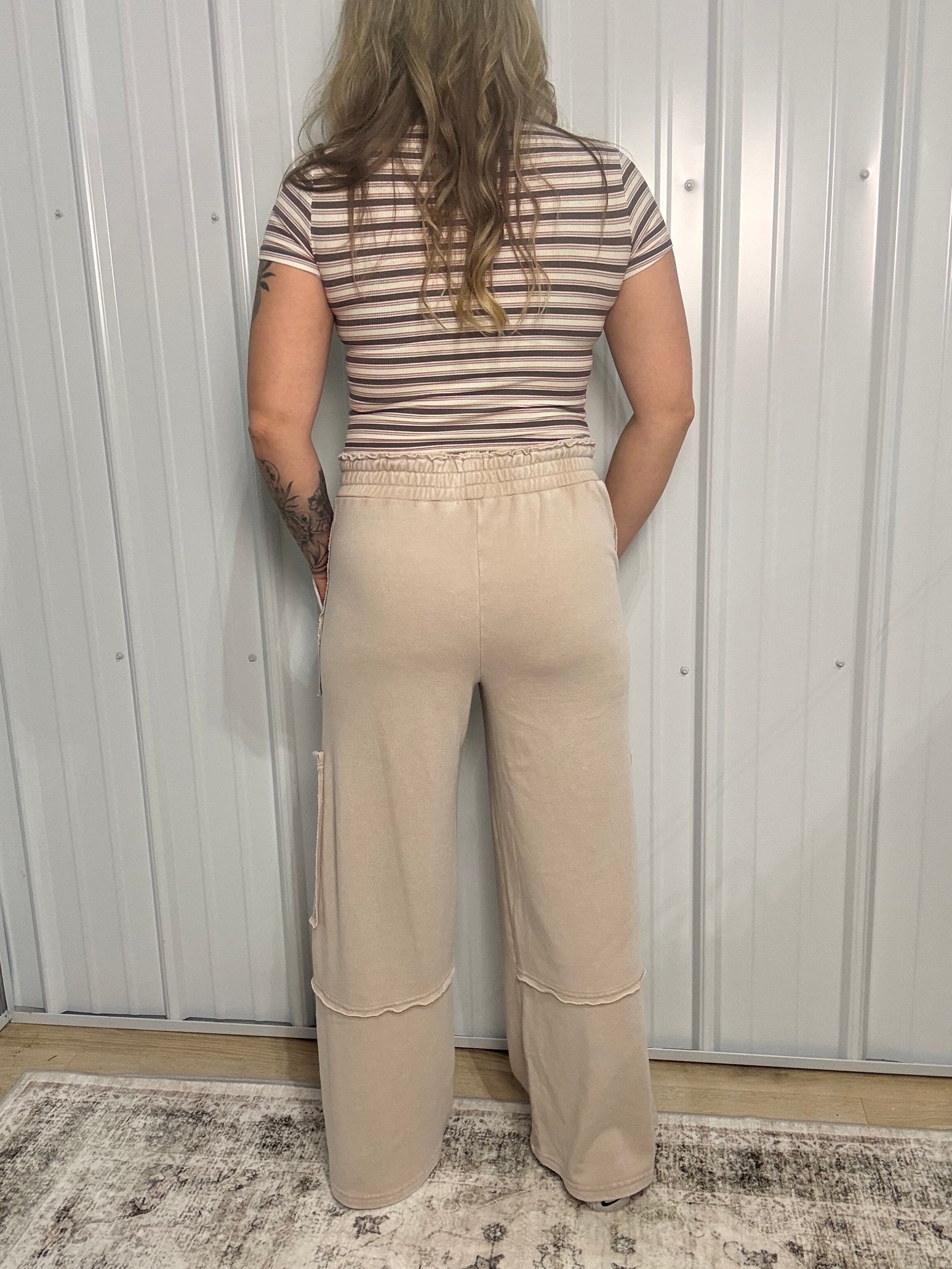 Mineral Wash Wide Leg Cargo Pant - Dark Taupe