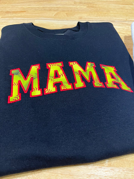 Embroidered Softball MAMA - Sweatshirt or Tshirt