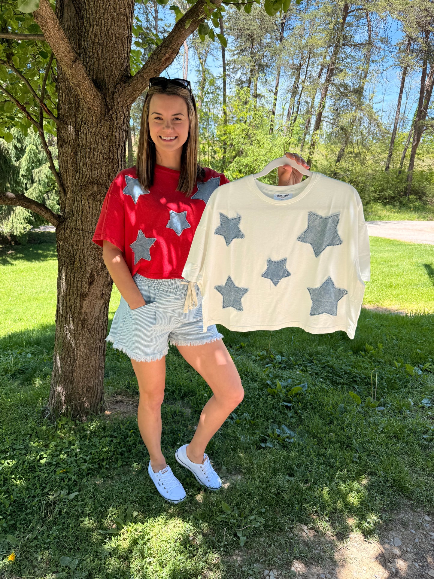 Raw Edge Star Patch Top: RED