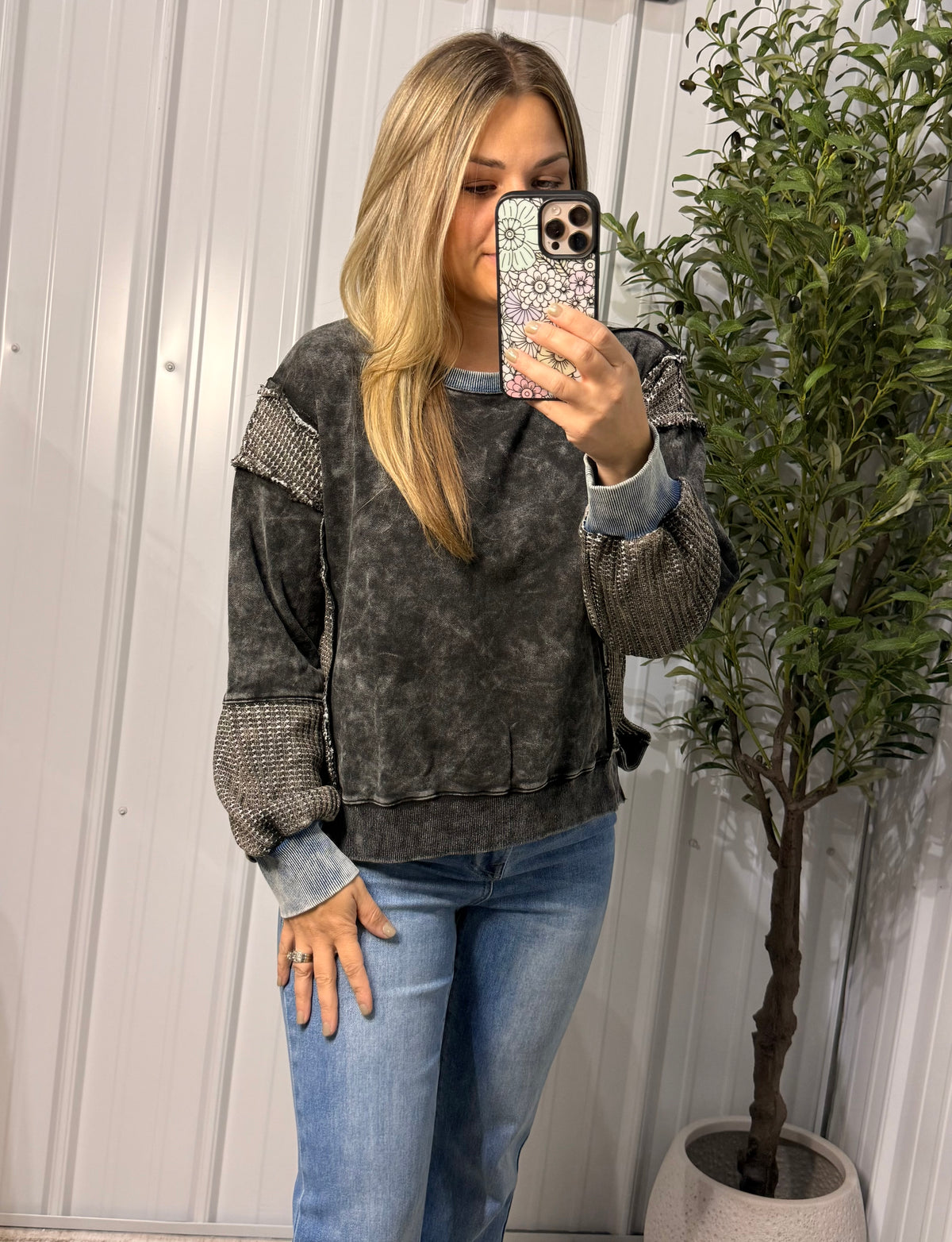 Mixed Media Washed Sweatshirt