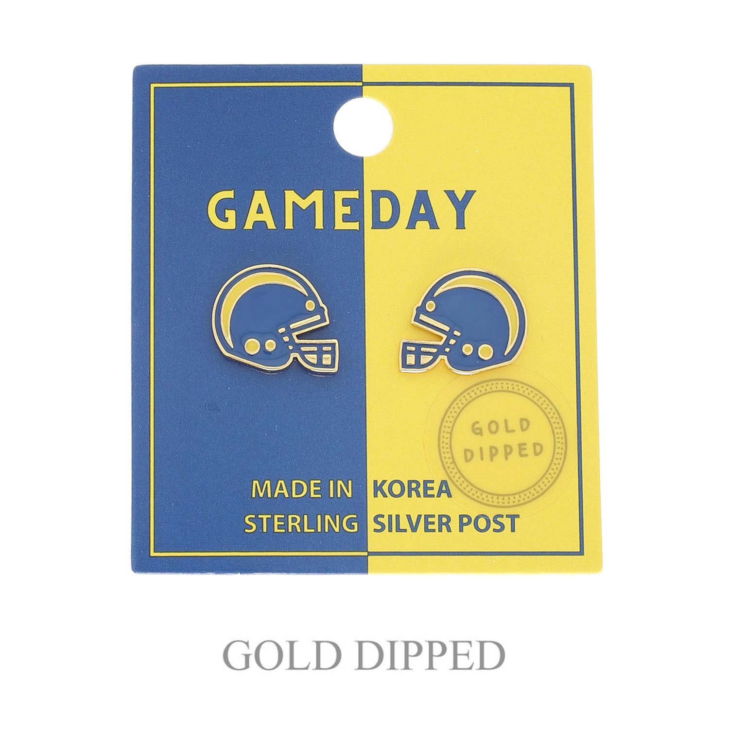 Game Day Football Helmet Gold Plated Stud Earrings : Blue & Yellow