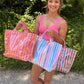Vinyl Large Tote Bag - Green/Pink