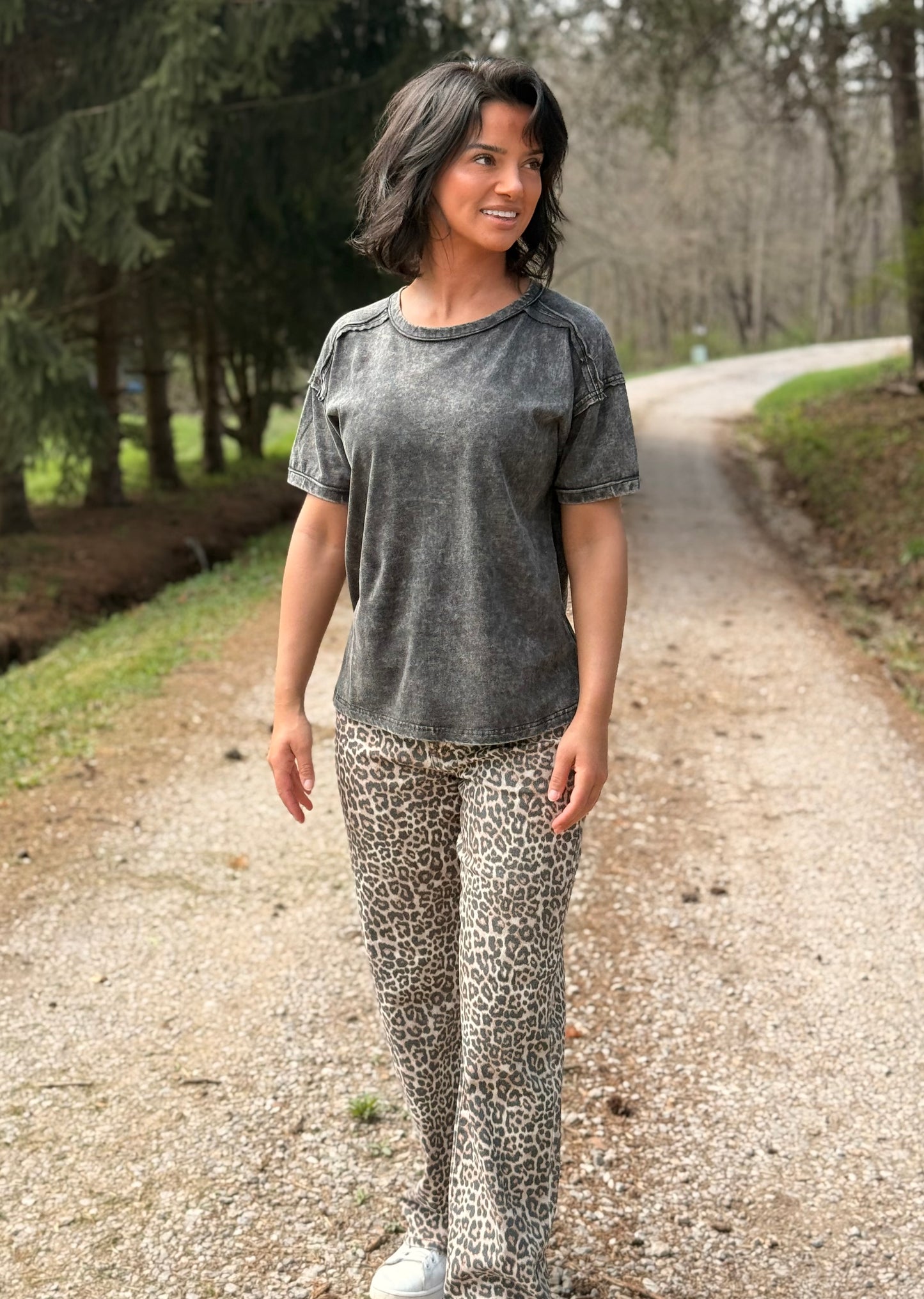 Ash Black Acid Wash Round Neck Tee