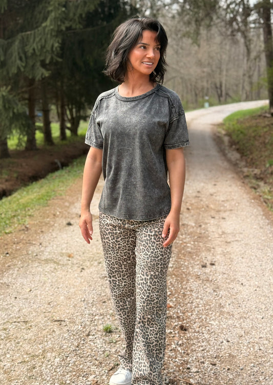 Ash Black Acid Wash Round Neck Tee