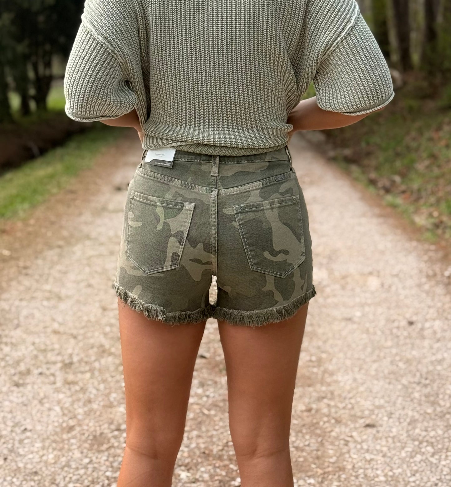 High Rise Camo Print Shorts