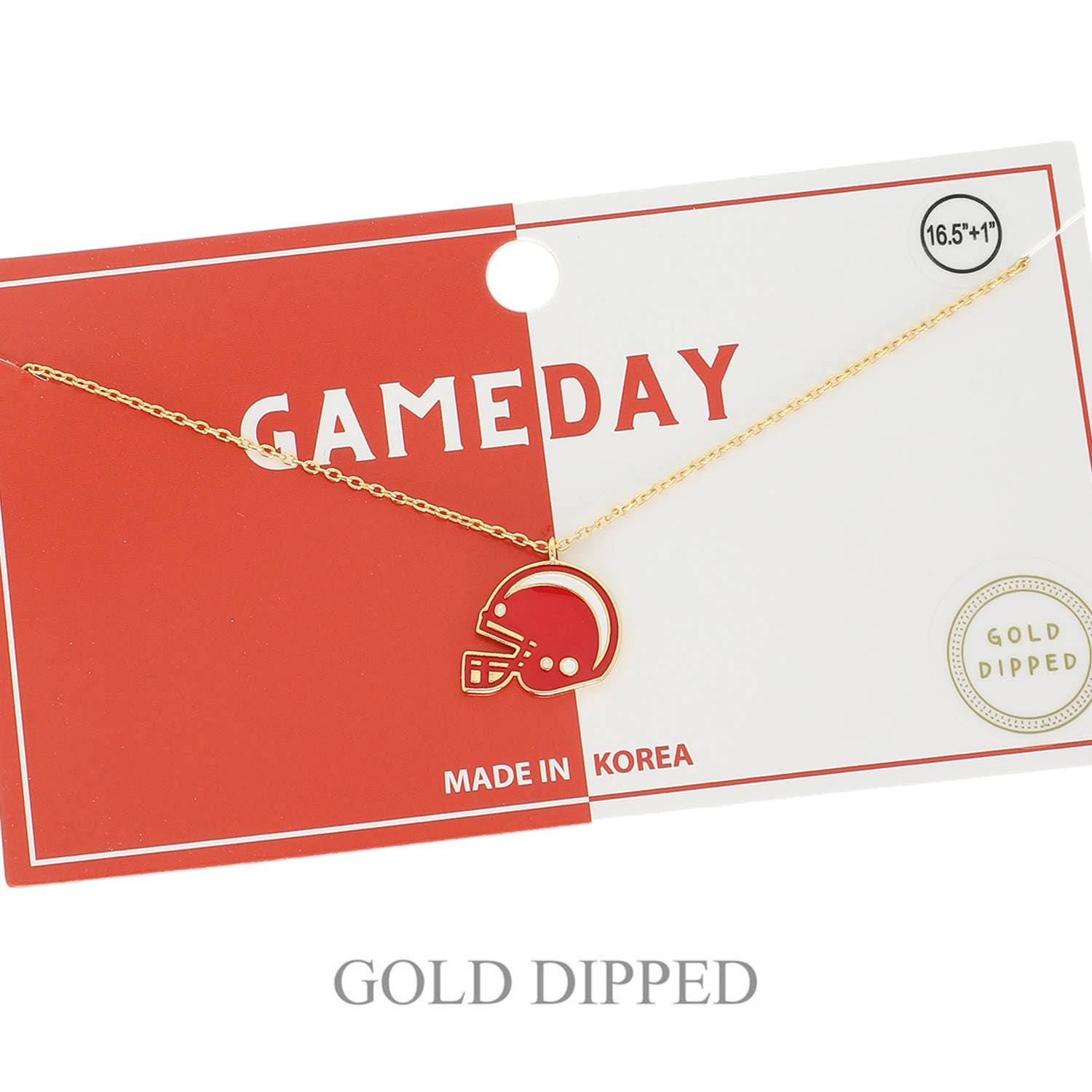 Game Day Football Helmet Gold Plated Necklace : Red & White