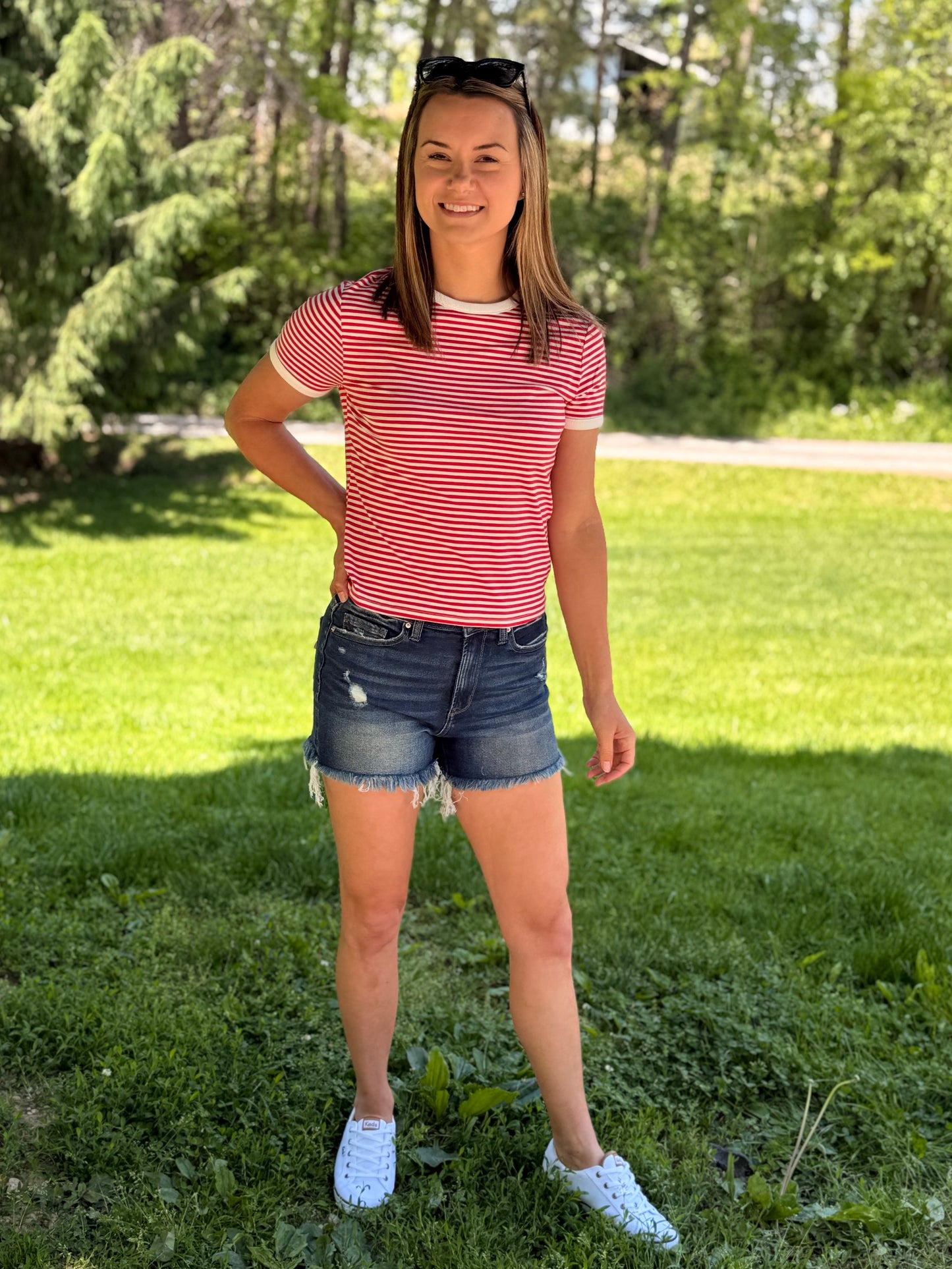 Red Striped Banded Tee