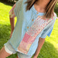 Spring Printed Block Henley Top