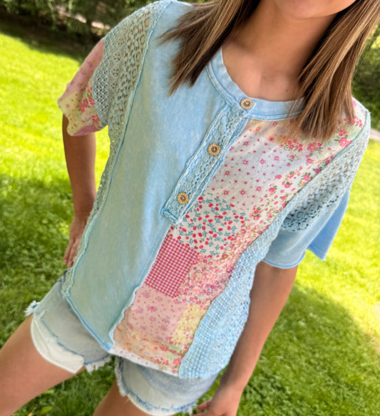 Spring Printed Block Henley Top