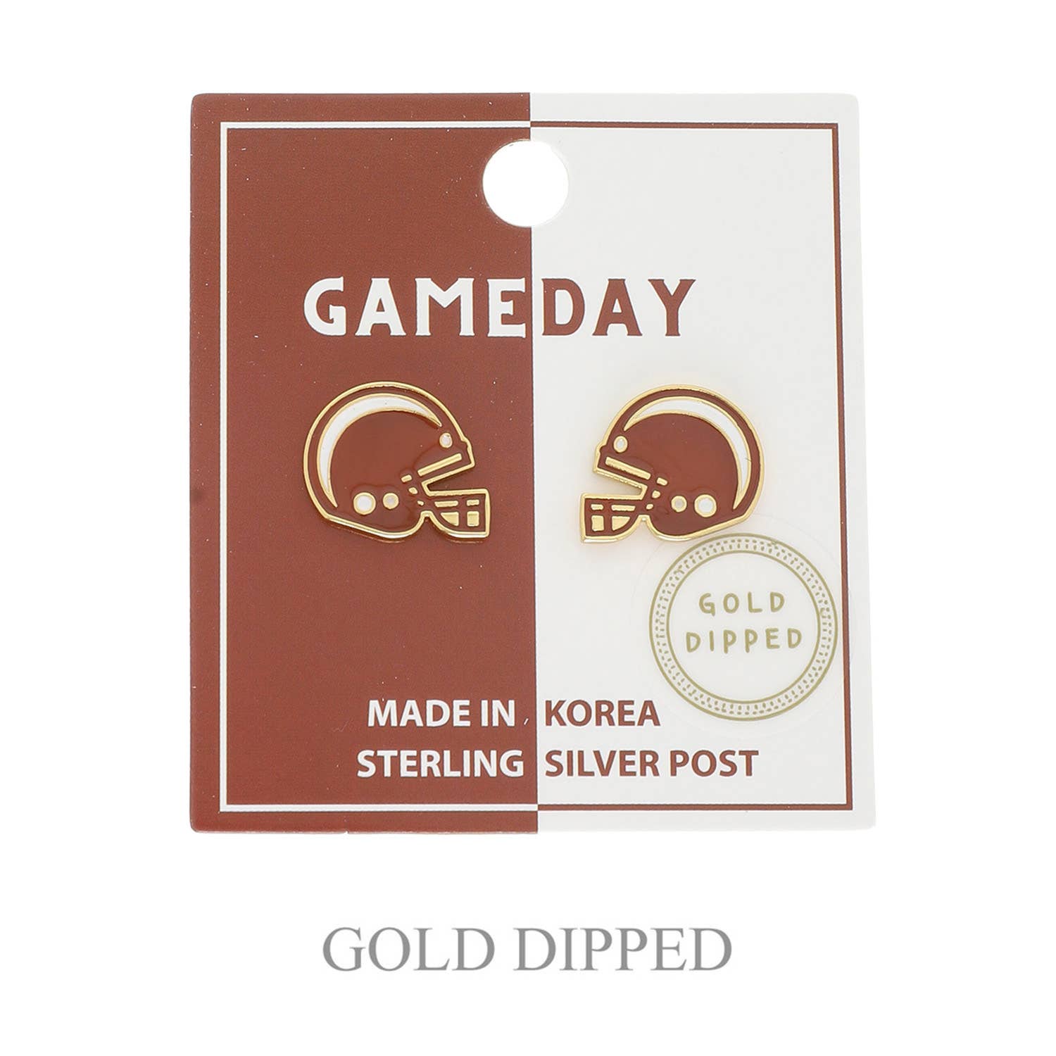 Game Day Football Helmet Gold Plated Stud Earrings : Burgundy & White