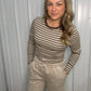 Striped Ribbed Long Sleeve - Taupe