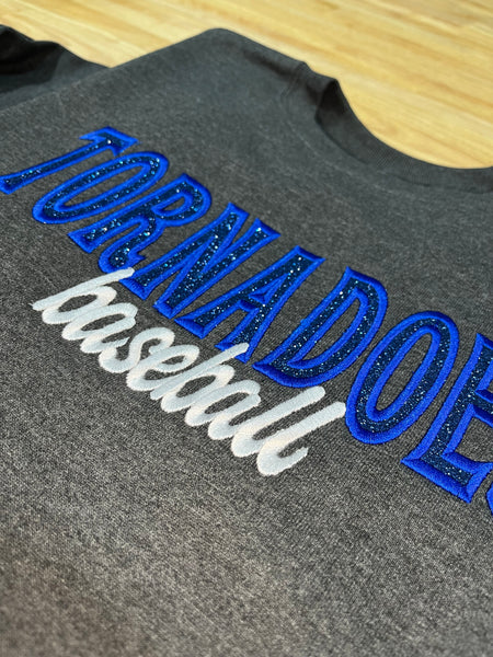 Embroidery - Custom Mascot w/sport, HTV Glitter - YOUTH Sweatshirt or T-shirt