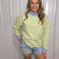 Striped Mock Neck Terry - Lemon/Blue