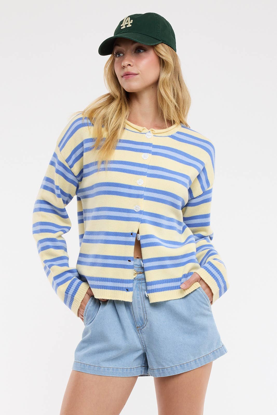 MULTI-STRIPED SWEATER CARDIGAN