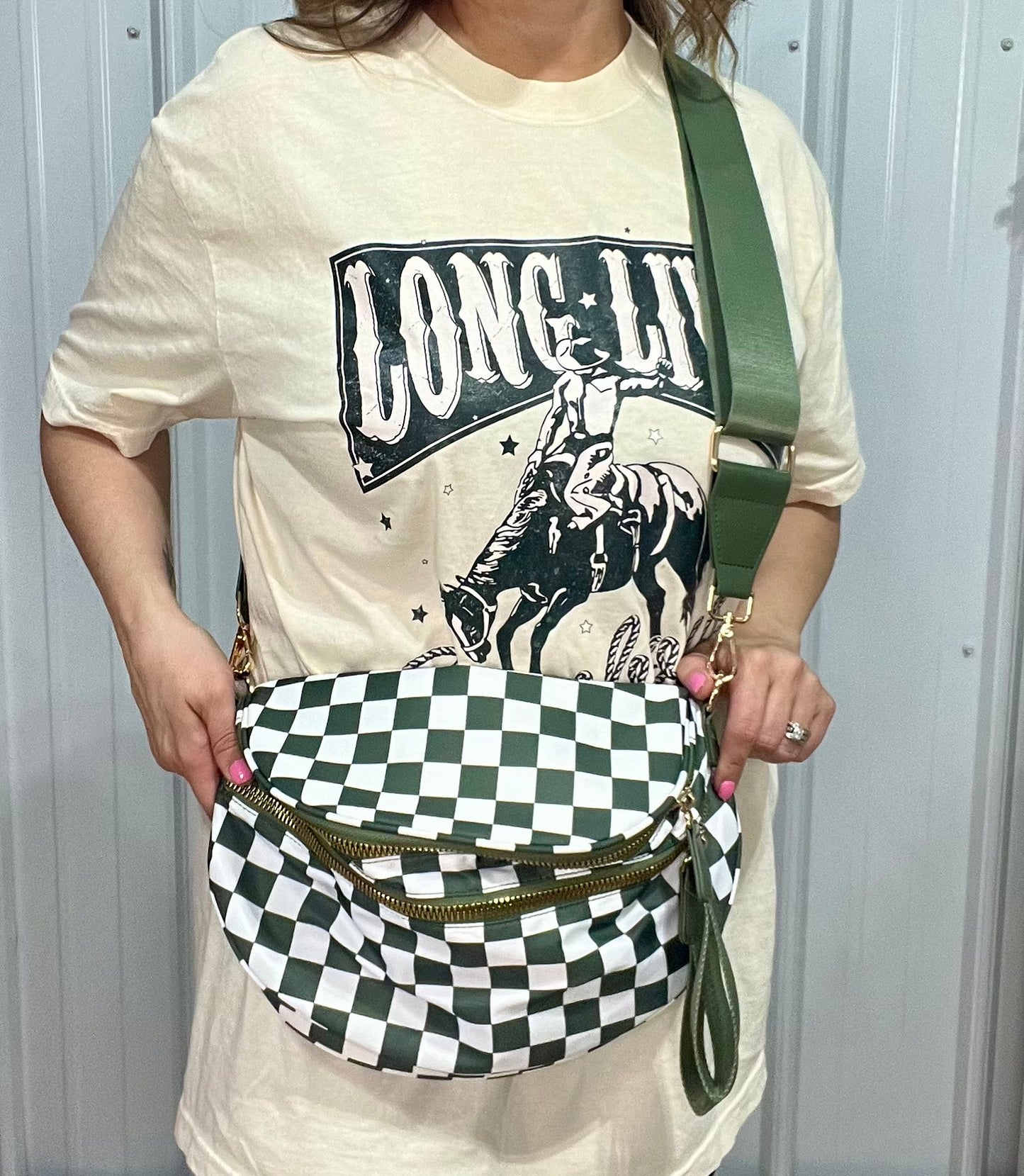 Checkered Crossbody Messenger Bag