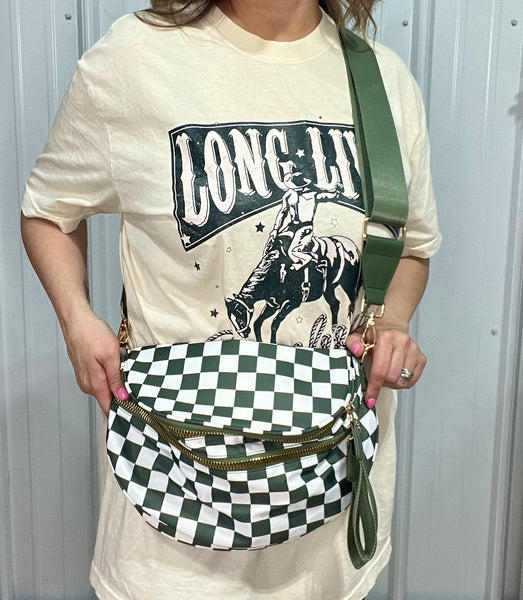 Checkered Crossbody Messenger Bag