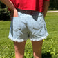 Stripe Raw Edge Drawstring Denim Shorts