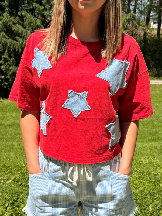 Raw Edge Star Patch Top: RED