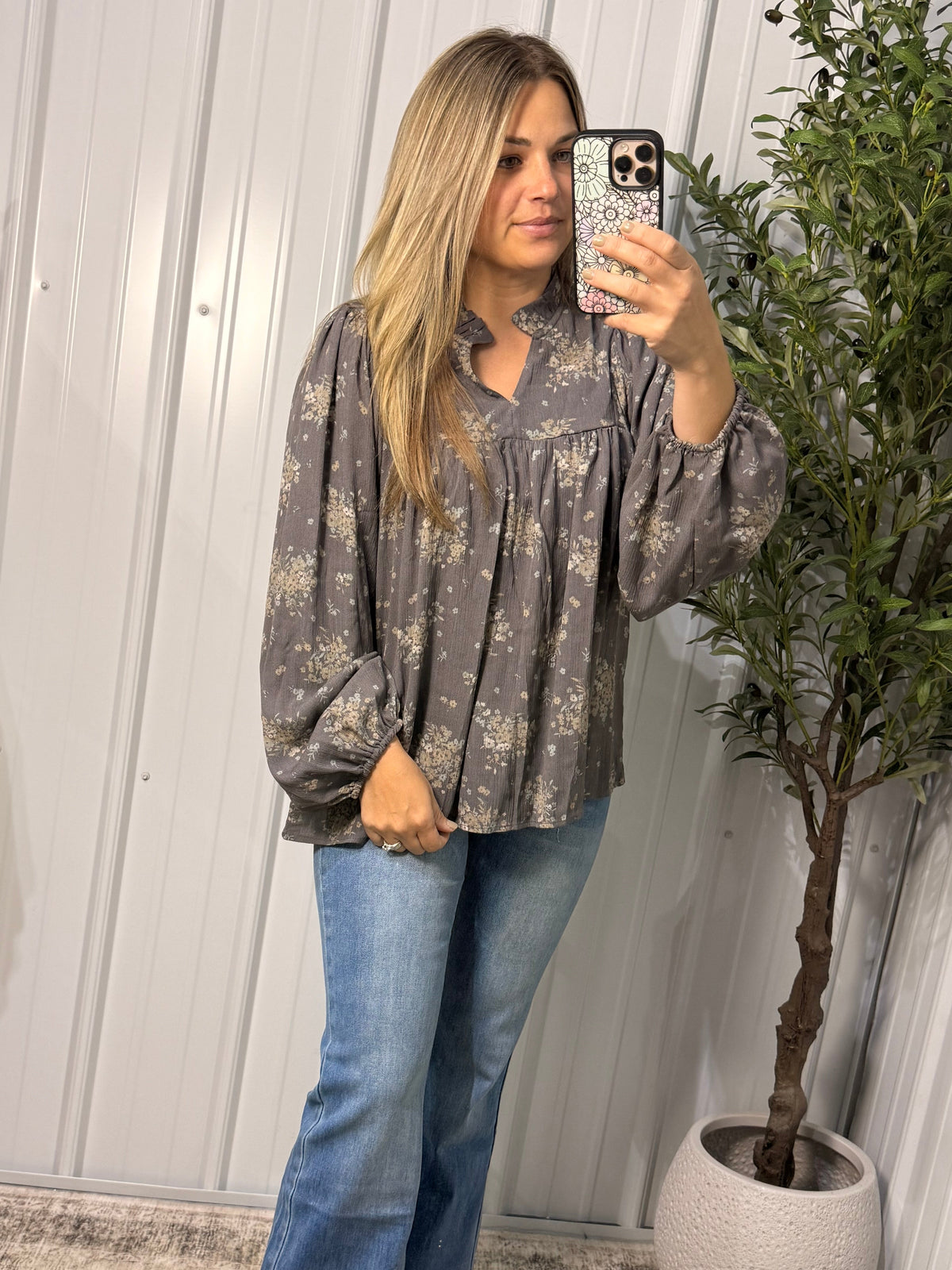 Floral Notch Neck Woven Blouse