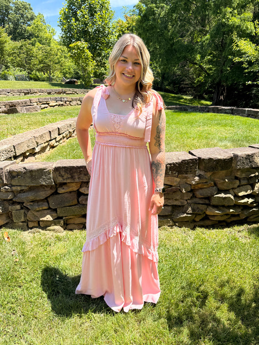 LACE INSET MAXI DRESS - Light Pink