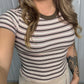 Striped Ribbed Crop Tee - Taupe