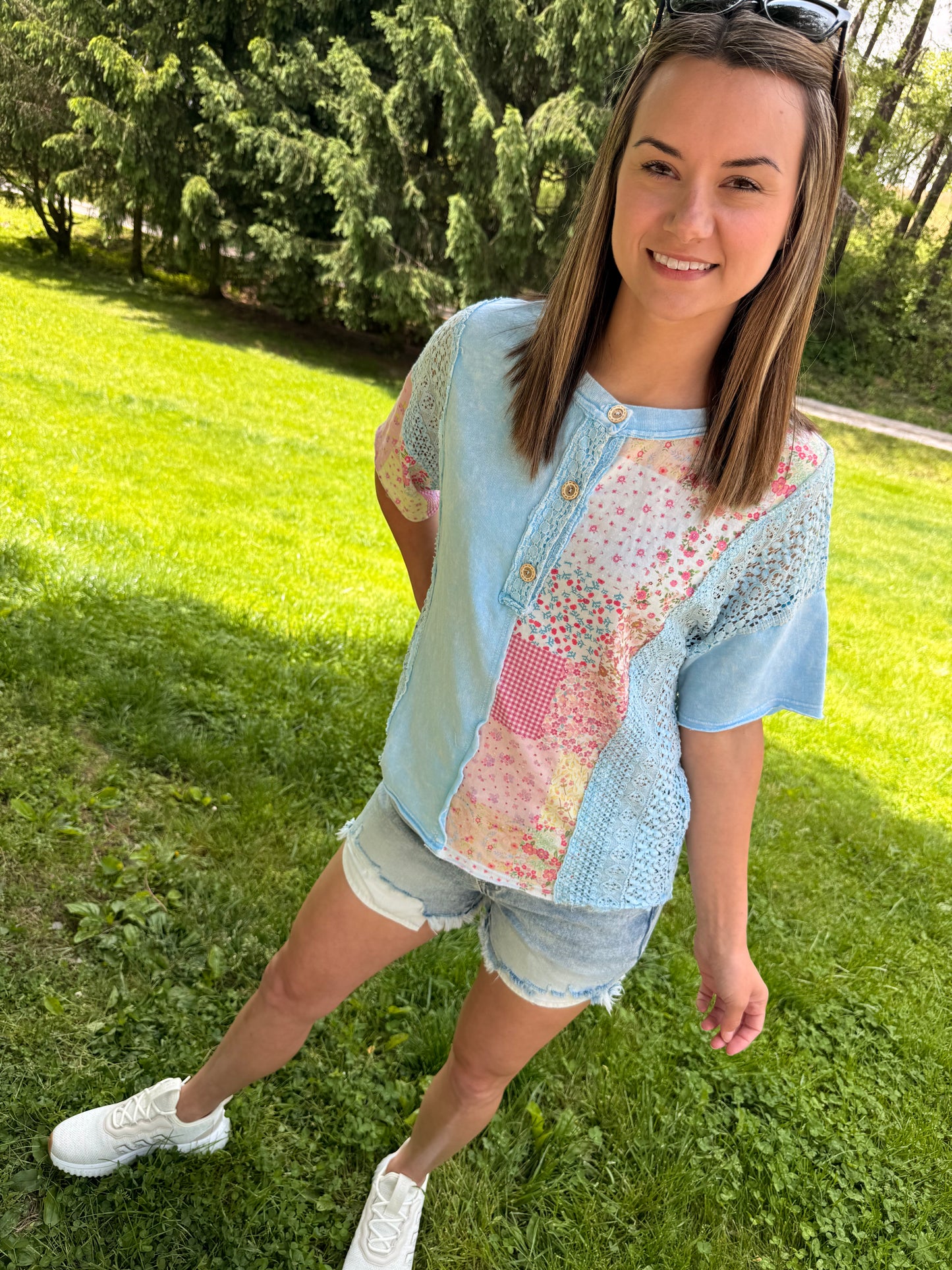 Spring Printed Block Henley Top