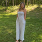 Striped Coastal Tie-Front Strapless Jumpsuit