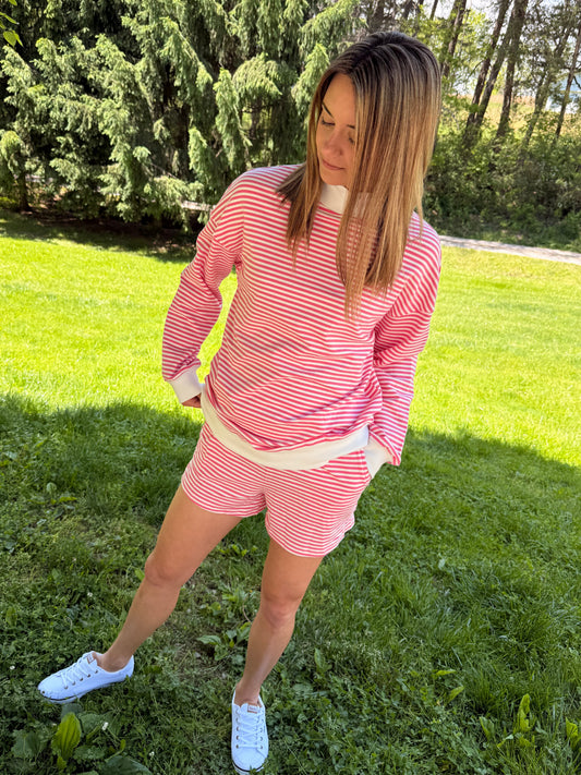 Stripe Mock Neck Sweatshirt and Shorts Set