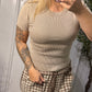 WASHED RIBBED TEE: Mocha