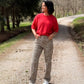 SHORT SLEEVE CREW NECK BOXY SWEATER TOP: Red