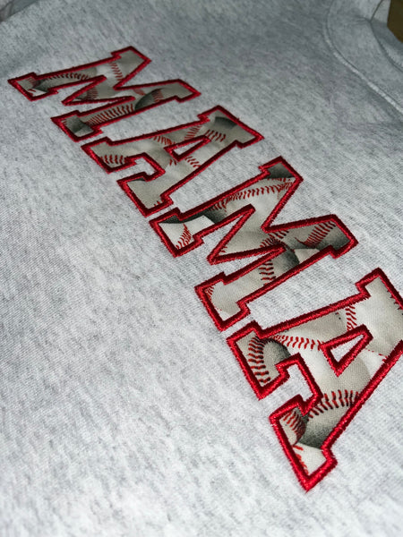 Embroidered Baseball MAMA - Sweatshirt or Tshirt