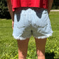 Stripe Raw Edge Drawstring Denim Shorts