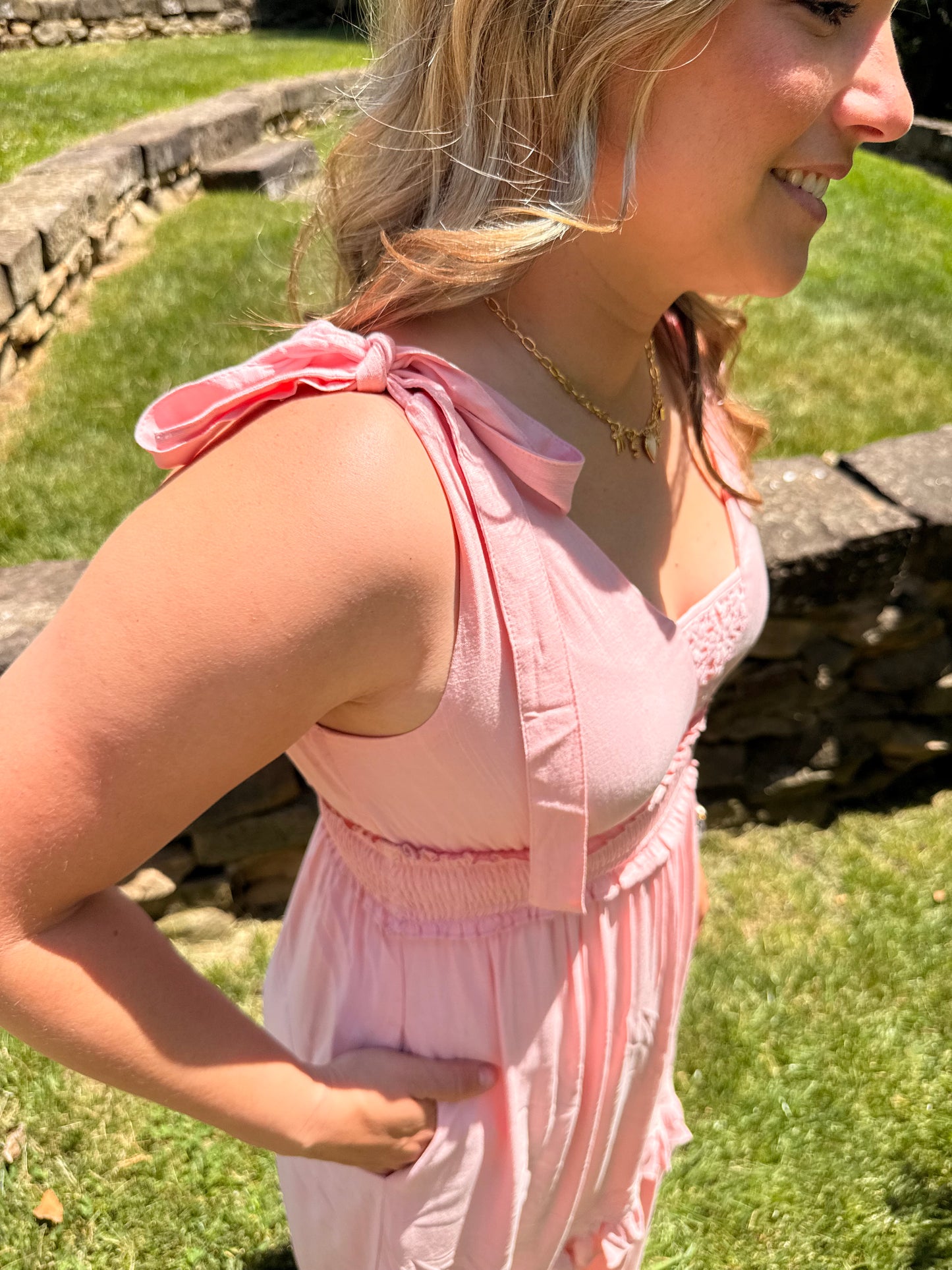 LACE INSET MAXI DRESS - Light Pink