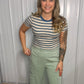 Striped Ribbed Crop Tee - Blue
