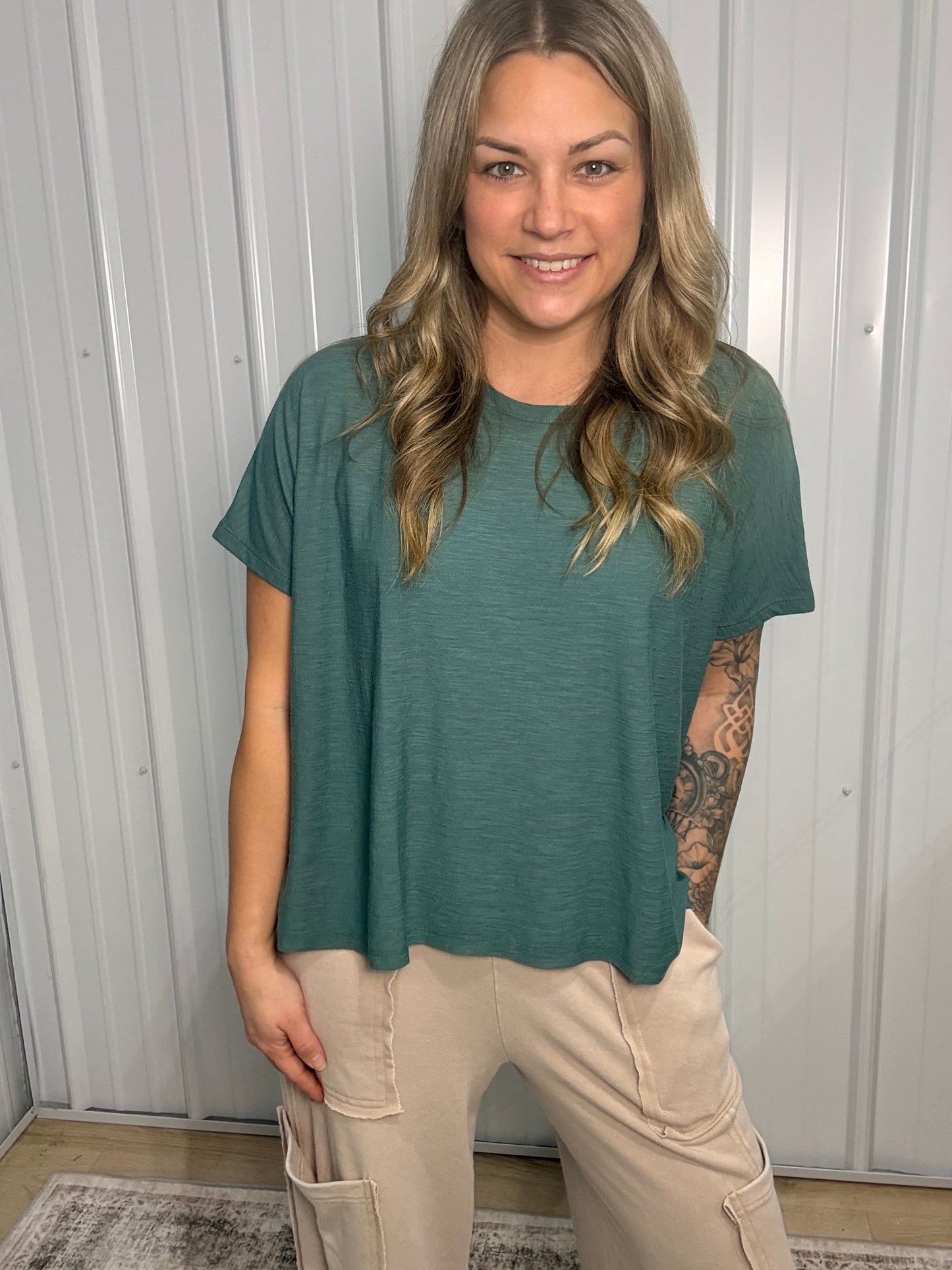 Slub box tee - Ash Jade