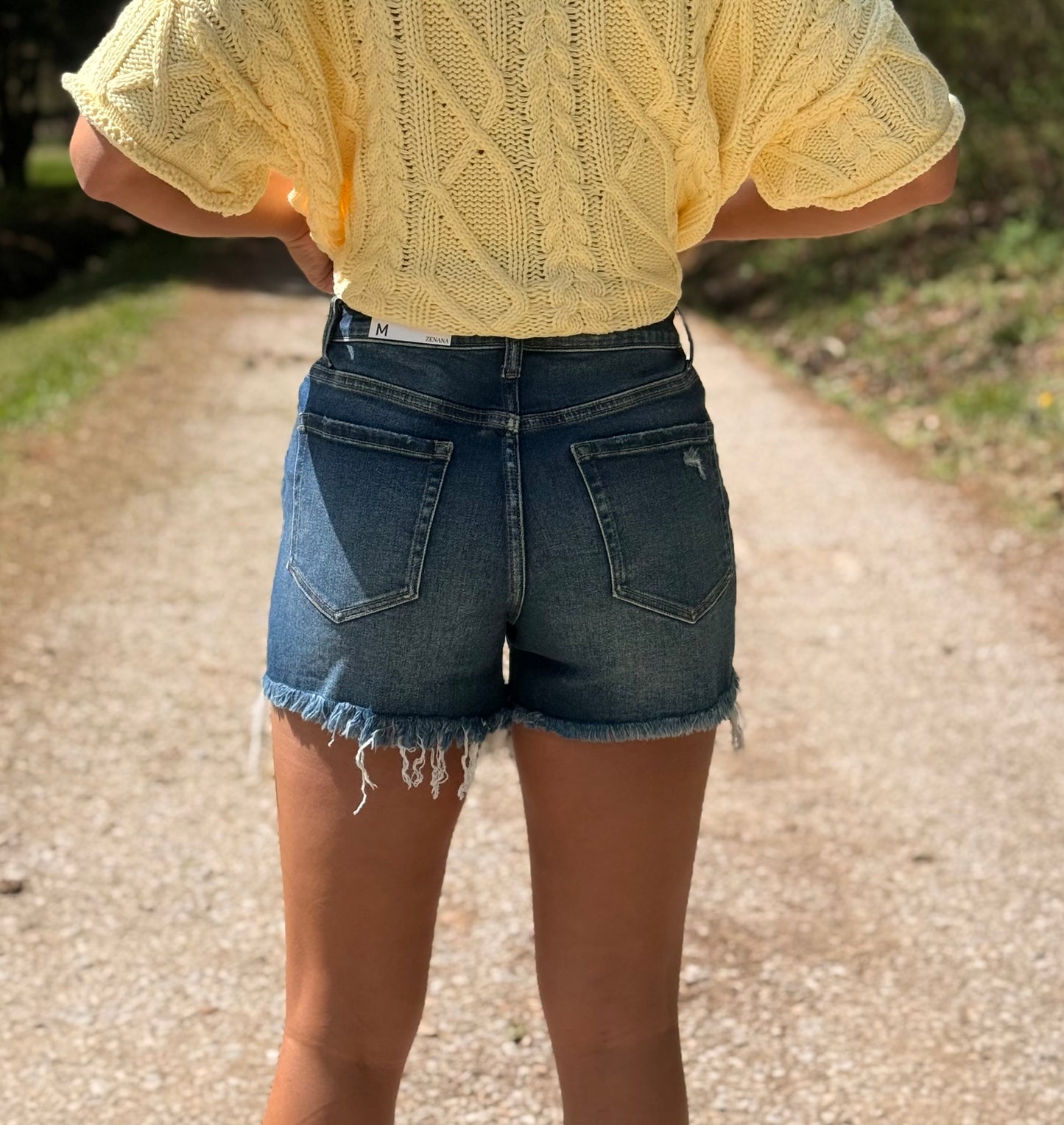 Frayed Hem Ripped Dark Wash Denim Shorts