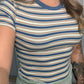 Striped Ribbed Crop Tee - Blue