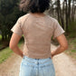 Mineral Washed Knit Fitted Casual Crop Top: MOCHA