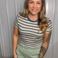 Striped Ribbed Crop Tee - Blue